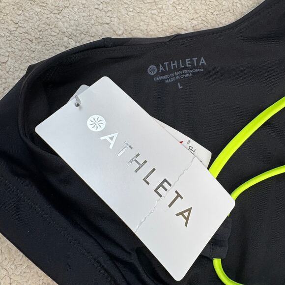 NWT Athleta Freestyle Black Gray Yellow Camo High Neck Bikini Top Size L - Picture 5 of 6